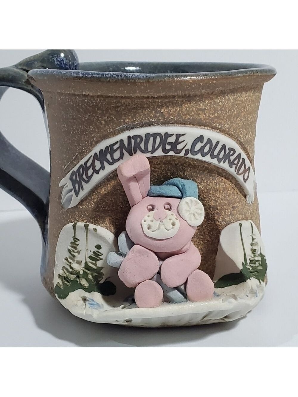 Vtg Breckenridge Colorado studio art pottery mug snow ski bunny